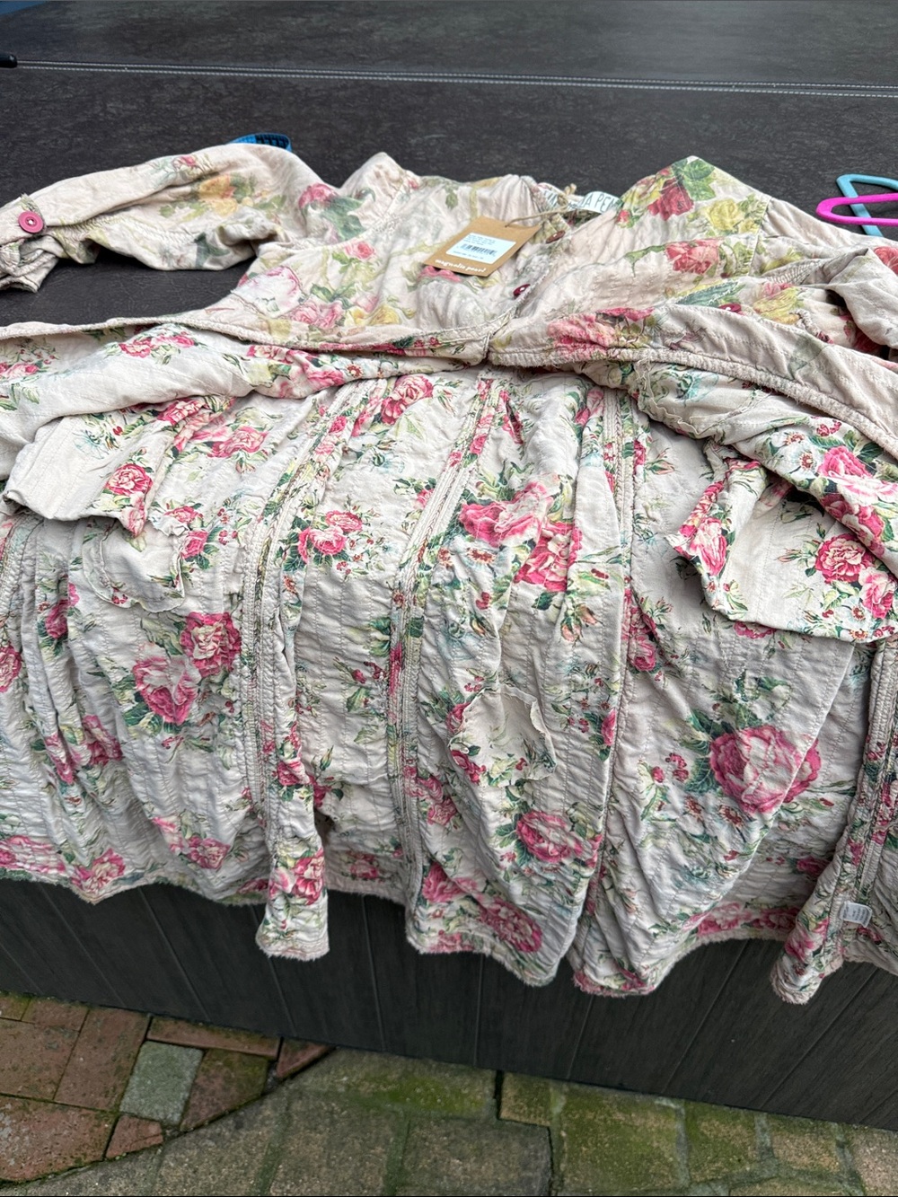Magnolia Pearl Quilted Cream Jacket Leni Pink & Green Floral Print One size - Picture 11 of 11